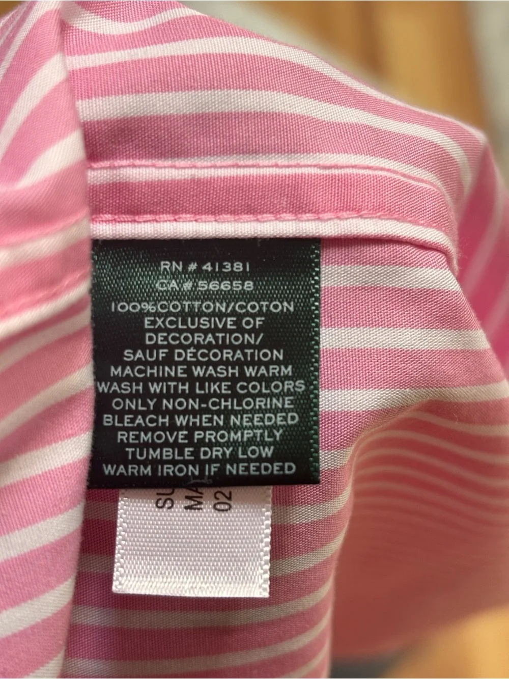 Lauren Ralph Lauren Pink & White Striped Non-Iron Button Down Shirt size XS NWOT - Picture 7 of 10